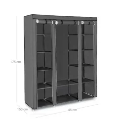 Rootz Grey Fleece Stof Foldeskab - Opbevaringsorganisering - Bærbar garderobe - Stålrørskonstruktion - Letvægts - Nem montering - 150 cm x 175 cm x 45 | Fyndiq