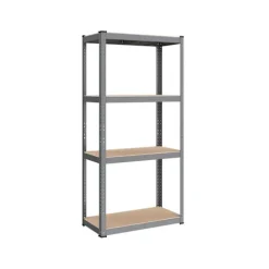 Rootz Grey Opbevaringsstativ - Reol - Metalramme - Heavy Duty - 40 cm x 80 cm x 160 cm - Galvaniseret stål - MDF - 10 kg - 130 kg Kapacitet - 520 kg S | Fyndiq