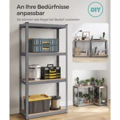 Rootz Grey Opbevaringsstativ - Reol - Metalramme - Heavy Duty - 40 cm x 80 cm x 160 cm - Galvaniseret stål - MDF - 10 kg - 130 kg Kapacitet - 520 kg S | Fyndiq