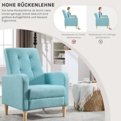 Rootz ægstol med armlæn - loungestol - afslappende lænestol - linneddækning - solide træben - 68 x 90,5 x 73,5 cm - blå - hyggeligt og moderne design | Fyndiq