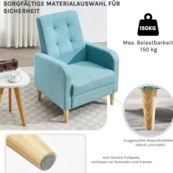 Rootz ægstol med armlæn - loungestol - afslappende lænestol - linneddækning - solide træben - 68 x 90,5 x 73,5 cm - blå - hyggeligt og moderne design | Fyndiq