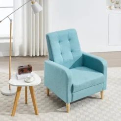 Rootz ægstol med armlæn - loungestol - afslappende lænestol - linneddækning - solide træben - 68 x 90,5 x 73,5 cm - blå - hyggeligt og moderne design | Fyndiq