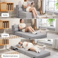 Rootz gulvsofa - polstret sofa - konvertibel madras - behageligt skum - 210 cm x 80 cm x 15 cm - gråt stof