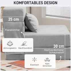 Rootz gulvsofa - polstret sofa - konvertibel madras - behageligt skum - 210 cm x 80 cm x 15 cm - gråt stof