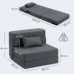 Rootz Gulvsofa - Polstret sofa - Cabriolet madras - Skumkomfort - Grå - 210 cm x 80 cm x 15 cm
