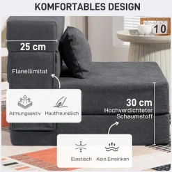 Rootz Gulvsofa - Polstret sofa - Cabriolet madras - Skumkomfort - Grå - 210 cm x 80 cm x 15 cm