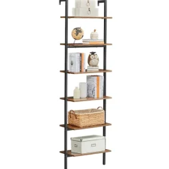 Rootz gulvstående hylde - reol - 6 hylder - stigehylde - opbevaring til bøger, dekoration, soveværelse, stue, kontor - 60 x 30 x 204,8 cm