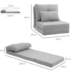 Rootz gulvstol Foldning Madras - Sleep Mat - Konvertible sæde - 2 -i -1 Design - Aftagelig pude - 60 cm x 80 cm x 56 cm og 180 cm x 60 cm x 19 cm