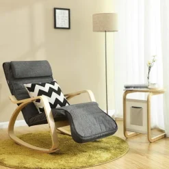 Rootz gyngestol - Mørkegrå - Birketræ - Skum - Strygejern - Imiteret linned - 67 cm x 125 cm x 91 cm - Letvægts - Max belastning 150 kg - Aftageligt b | Fyndiq