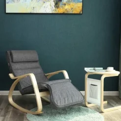 Rootz gyngestol - Mørkegrå - Birketræ - Skum - Strygejern - Imiteret linned - 67 cm x 125 cm x 91 cm - Letvægts - Max belastning 150 kg - Aftageligt b | Fyndiq