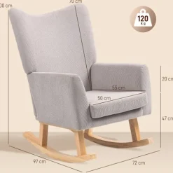 Rootz gyngestol - Retro Design lænestol - Polstret lænestol - Ergonomisk komfort - 72cm x 97cm x 100cm - Grå