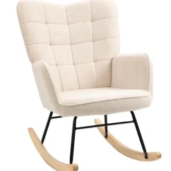 Rootz gyngestol - Retro massivt træ - Polstret stol - Cremehvid - 71cm x 92cm x 101cm