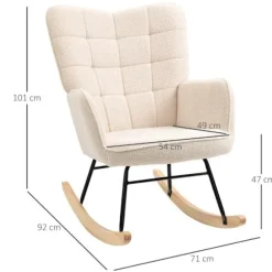 Rootz gyngestol - Retro massivt træ - Polstret stol - Cremehvid - 71cm x 92cm x 101cm
