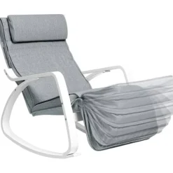 Rootz gyngestol med fodstøtte - Justerbar liggestol - Relax Chair - Lænestol - Birketræ - 150 kg bæreevne - Grå