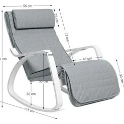 Rootz gyngestol med fodstøtte - Justerbar liggestol - Relax Chair - Lænestol - Birketræ - 150 kg bæreevne - Grå