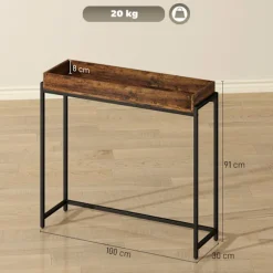 Rootz Hall Bord - smalt konsolbord - Entrébord - Slank skænk - Stabil og sikker - Rustik brun+sort - 100x30x91cm