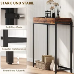 Rootz Hall Bord - smalt konsolbord - Entrébord - Slank skænk - Stabil og sikker - Rustik brun+sort - 100x30x91cm
