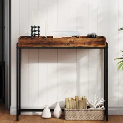 Rootz Hall Bord - smalt konsolbord - Entrébord - Slank skænk - Stabil og sikker - Rustik brun+sort - 100x30x91cm