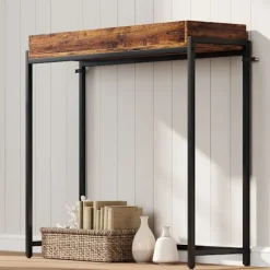 Rootz Hall Bord - smalt konsolbord - Entrébord - Slank skænk - Stabil og sikker - Rustik brun+sort - 100x30x91cm