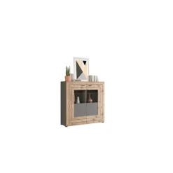 Rootz Highboard Freno - Wood Material - Gray Replica - Nox Oak Replica - 160 x 90 x 40 cm