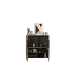 Rootz Highboard Freno - Wood Material - Gray Replica - Nox Oak Replica - 160 x 90 x 40 cm