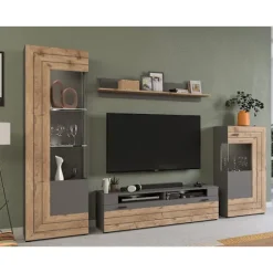 Rootz Highboard Freno - Wood Material - Gray Replica - Nox Oak Replica - 160 x 90 x 40 cm