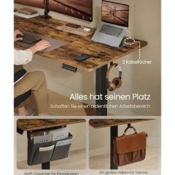 Rootz Højde Justerbar skrivebord - Elektrisk skrivebord - Sit Stand Desk - Sundhedsfordele - Brun - 180 x 80 x (72-120) cm