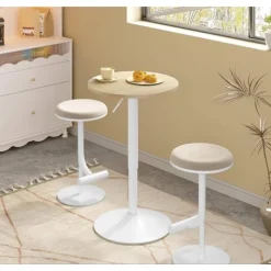 Rootz Højde Justerbar stangtabel - Bistro -bord - Runde sidebord - Skrab og vandtæt MDF - 52 cm Tabel Top x 69.5-91.5cm Højde