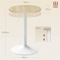 Rootz Højde Justerbar stangtabel - Bistro -bord - Runde sidebord - Skrab og vandtæt MDF - 52 cm Tabel Top x 69.5-91.5cm Højde