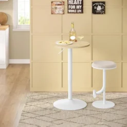Rootz Højde Justerbar stangtabel - Bistro -bord - Runde sidebord - Skrab og vandtæt MDF - 52 cm Tabel Top x 69.5-91.5cm Højde
