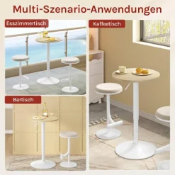 Rootz Højde Justerbar stangtabel - Bistro -bord - Runde sidebord - Skrab og vandtæt MDF - 52 cm Tabel Top x 69.5-91.5cm Højde