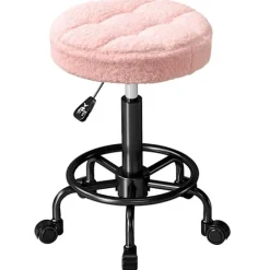 Rootz Højdejusterbar pink rullestol - Roterende skammel - Arbejdsstol - 360° drejelig base - Luksuriøs komfort - Ø50 x 50-66 cm