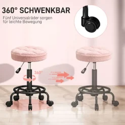 Rootz Højdejusterbar pink rullestol - Roterende skammel - Arbejdsstol - 360° drejelig base - Luksuriøs komfort - Ø50 x 50-66 cm