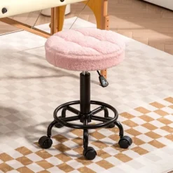 Rootz Højdejusterbar pink rullestol - Roterende skammel - Arbejdsstol - 360° drejelig base - Luksuriøs komfort - Ø50 x 50-66 cm