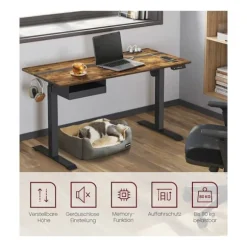 Rootz Højdejusterbart skrivebord - Skrivebord - Vintage stil - Brun-Sort - 60 cm x 140 cm