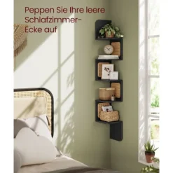 Rootz hjørnehylde - Flydende hylde - Vægmonteret hylde - Spånplade, PVC-plast - 20 cm x 20 cm x 126 cm - Ask sort - Letvægts - 3,2 kg