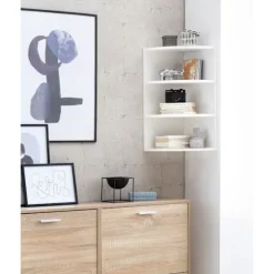 Rootz hjørnehylde hvid 30 x 60 x 30 cm WL5.843 væghylde i træ hjørne hængehylde - Træhylde til væggen Høj - Fritsvævende væghylde - Design dekorativ h | Fyndiq