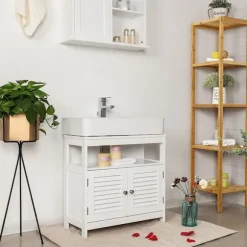 Rootz Håndvaskskab - Lameldøre Håndvaskskab - Vaskeskab - Badeværelsesskab - Vaskeskab - MDF-plade - Hvid - 60 x 60 x 30 cm (B x H x D)