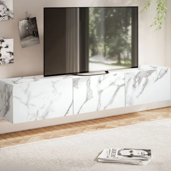 Rootz hængende tv-underskab - tv-stander - underholdningsenhed - marmorlook - rummeligt design - 160 cm x 30 cm x 30 cm