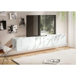 Rootz hængende tv-underskab - tv-stander - underholdningsenhed - marmorlook - rummeligt design - 160 cm x 30 cm x 30 cm
