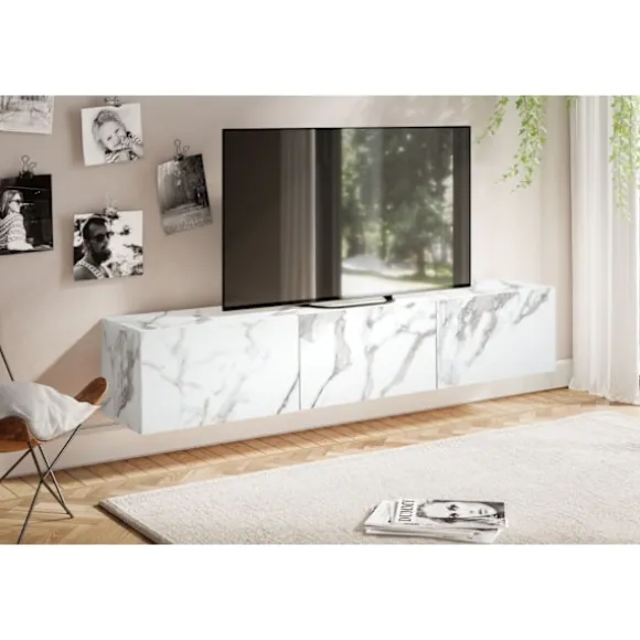 Rootz hængende tv-underskab - tv-stander - underholdningsenhed - marmorlook - rummeligt design - 160 cm x 30 cm x 30 cm