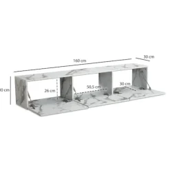 Rootz hængende tv-underskab - tv-stander - underholdningsenhed - marmorlook - rummeligt design - 160 cm x 30 cm x 30 cm