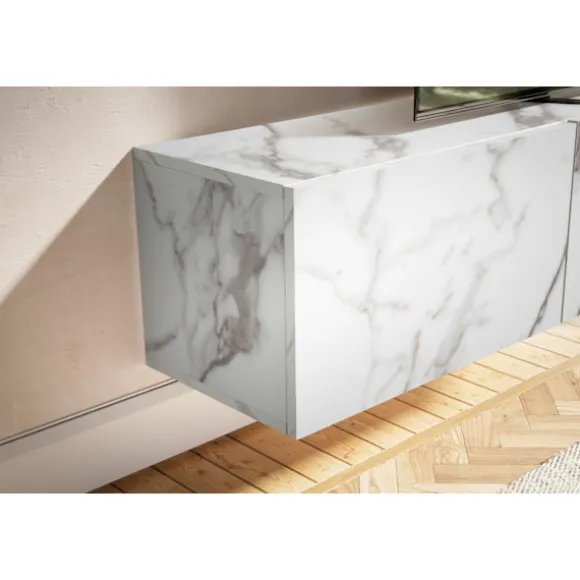 Rootz hængende tv-underskab - tv-stander - underholdningsenhed - marmorlook - rummeligt design - 160 cm x 30 cm x 30 cm