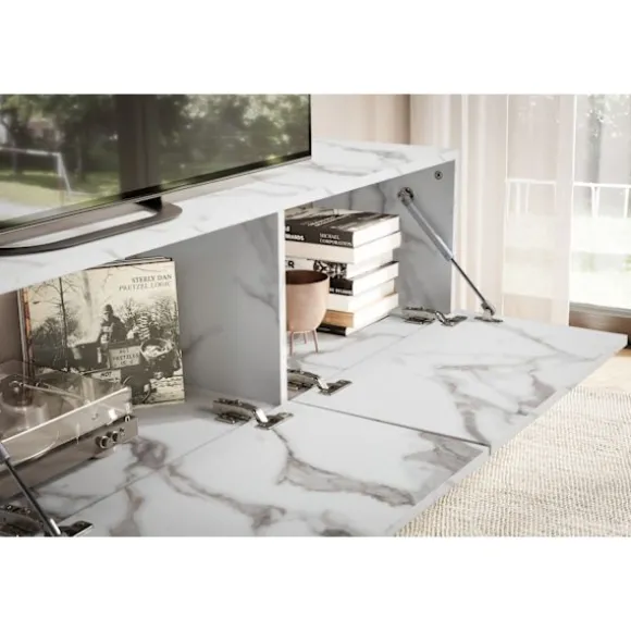 Rootz hængende tv-underskab - tv-stander - underholdningsenhed - marmorlook - rummeligt design - 160 cm x 30 cm x 30 cm