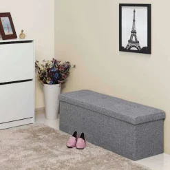 Rootz Hocker - Puf - Foldestol med opbevaringsplads - Bryst - Bænk - Opbevaring - Lysegrå - 110 x 38 x 38 cm