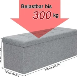 Rootz Hocker - Puf - Foldestol med opbevaringsplads - Bryst - Bænk - Opbevaring - Lysegrå - 110 x 38 x 38 cm
