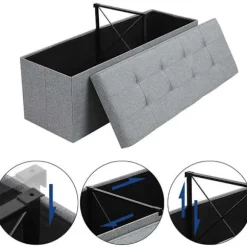 Rootz Hocker - Puf - Foldestol med opbevaringsplads - Bryst - Bænk - Opbevaring - Lysegrå - 110 x 38 x 38 cm
