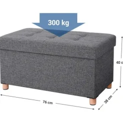 Rootz Hocker - Puf - Opbevaringsplads - Mørkegrå - 76 x 38 x 40 cm