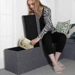 Rootz Hocker Linned - Opbevaringsbænk - Hockers med opbevaringsplads - bænk med opbevaring - Grå - 110 x 38 x 38 cm
