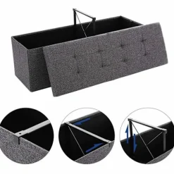 Rootz Hocker Linned - Opbevaringsbænk - Hockers med opbevaringsplads - bænk med opbevaring - Grå - 110 x 38 x 38 cm